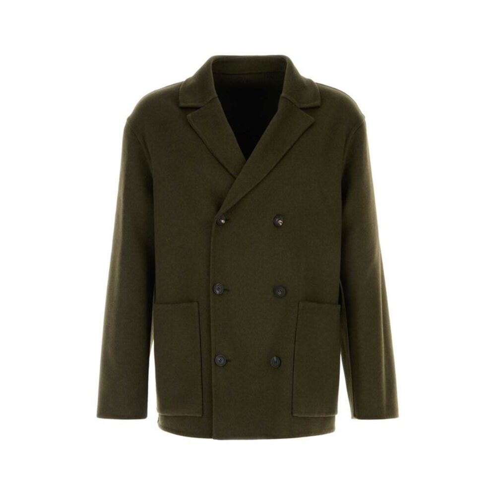 Salvatore Ferragamo Men Olive Green Wool Blend Coat